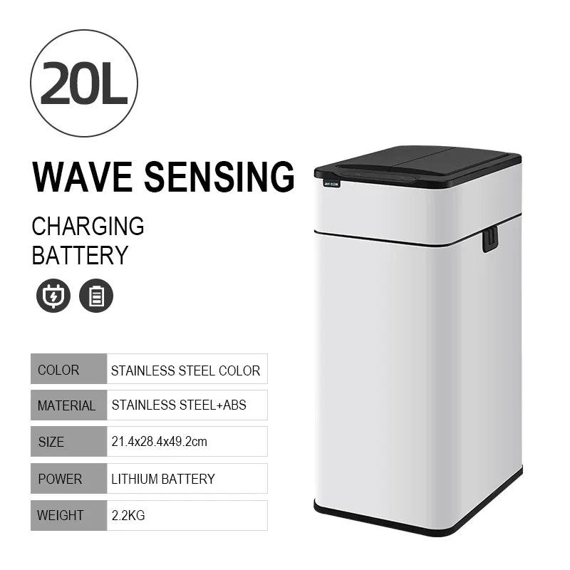 15L 20L 30L 40L 50L 60L Smart Trash Can Stainless Steel Waste bin High Trash Cans Garbage Bin for Kitchen Trash Can Wastebasket Leedoar