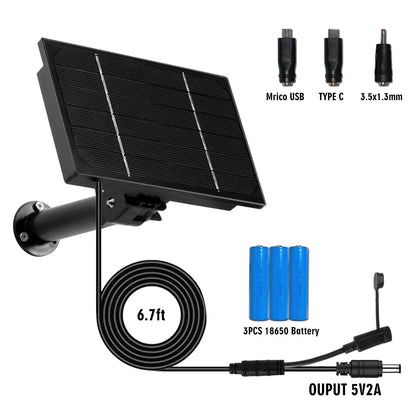 Painel solar à prova d'água de 4 W 3 em 1 DC/Micro saída 5 V células solares carregam bateria 18650 integrada para câmera IP de segurança externa 