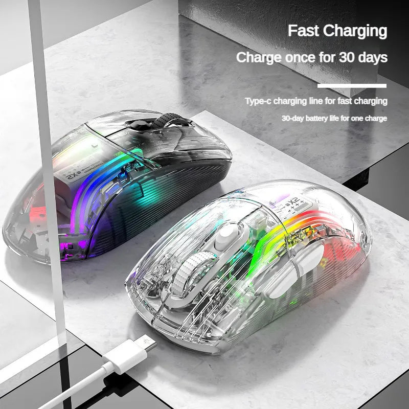 X2 PRO Mouse RGB Luminoso Sem Fio BT 2.4G Conexão de Modo Duplo 4000dpi Transparente Esports Gaming Mouse para PC Laptop Tablet 