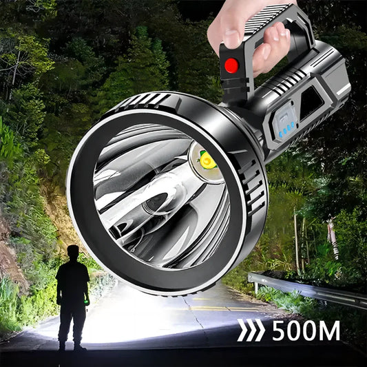 LED Searchlight Patrol Flashlight USB Electricity Display Long-Range Super Bright Big Head Handheld Torch Lantern Rechargeable Leedoar