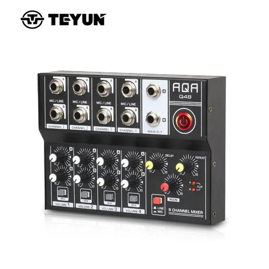 TEYUN Q-48 Mesa de mixagem de som profissional portátil de 8 canais recarregável para guitarra elétrica, computador, certificação de DJ 