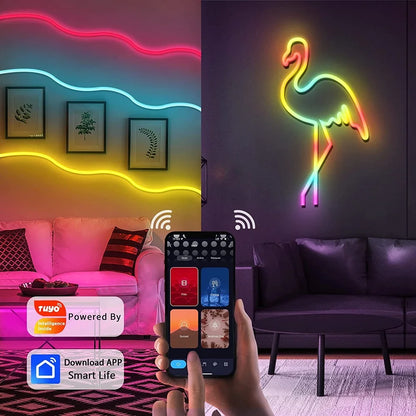 DC 12V/24V LED Neon Flexível Tira de Luz À Prova D' Água Inteligente Wifi Bluetooth Graffiti DIY tira de luz de corrida decoração para casa