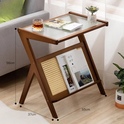 Mesa auxiliar portátil de madera de 45/55 cm de alto nivel para sala de estar estilo INS con mesa estrecha