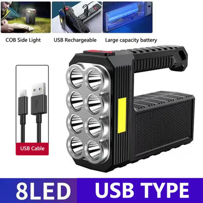 New Solar Rechargeable USB Strong Light Flashlight Super Bright 8 Led Flashlight Portable Outdoor Searchlight Long Shot Leedoar