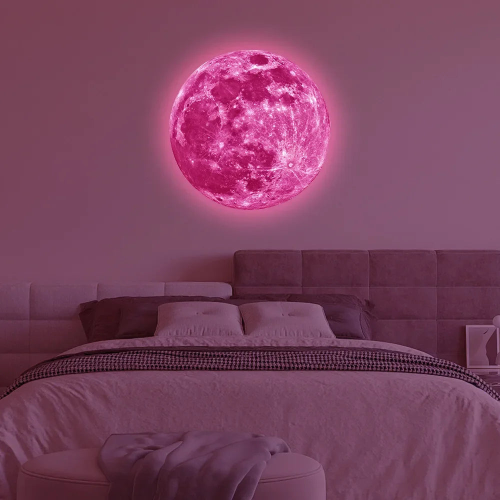 Adesivo de parede 3D Luminous Moon Estético Glow In The Dark Fluorescente Adesivo PVC Casa Crianças Quarto Decalques Decoração Papel de parede 