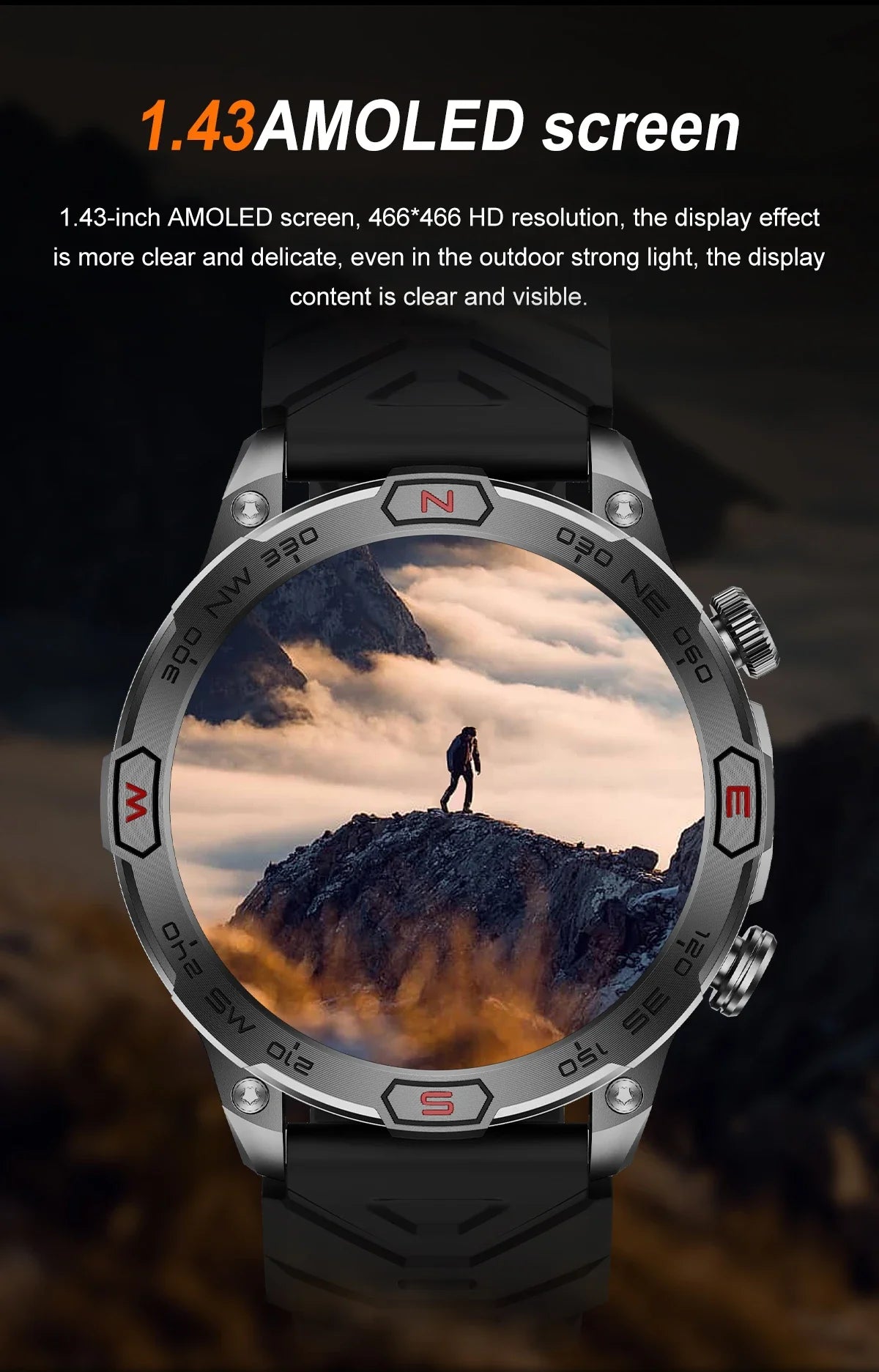 KC86 Sports Smart Watch Men Bluetooth Calls SMS notification Monitor GPS Track+Altitude+Barometric Pressure+Compass+Flashlight Leedoar