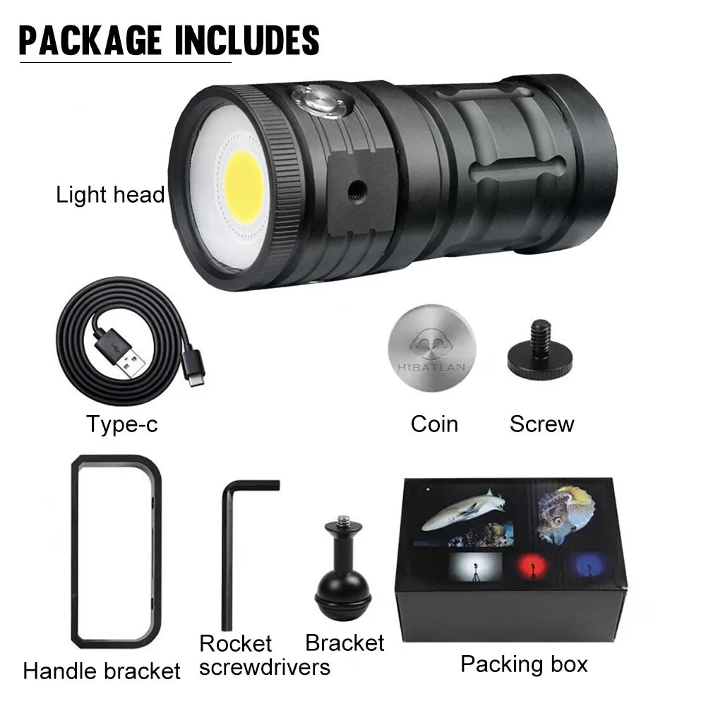 2023 Novo Design Mergulho Fotografia Lanterna Subaquática Recarregável Mergulho Foto/Vídeo Preenchimento Iluminação Tocha Luz 18000LM 