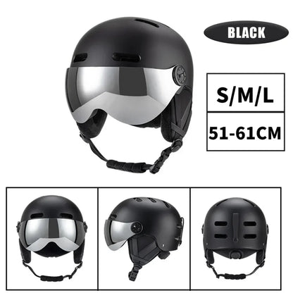 Capacete de esqui, boné de proteção para esqui, à prova de vento, com óculos removíveis, casco de ABS e espuma EPS para esqui, snowboard, snowboard 