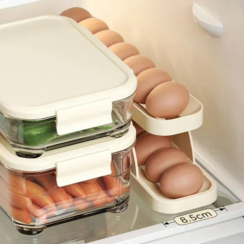 2pcs Automatic Scrolling Egg Rack Holder Storage Box Egg Basket Container Organizer Rolldown Refrigerator Egg Dispenser Kitchen Leedoar