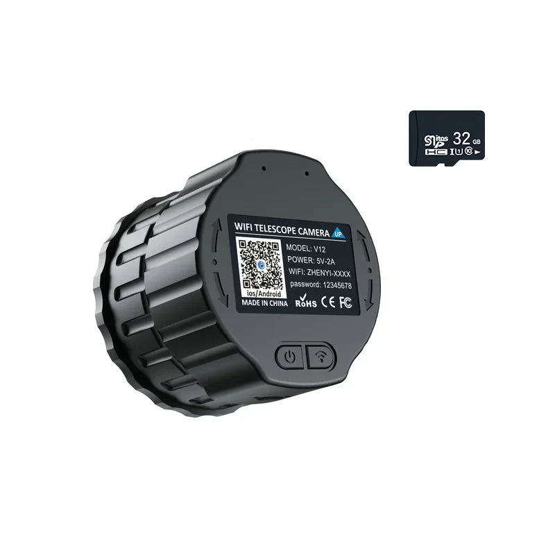 Câmera de espelho HD 2K 4MP V12Wifi Oculares ópticas eletrônicas Telescópios para observação de pássaros Suporte para 2 telefones 