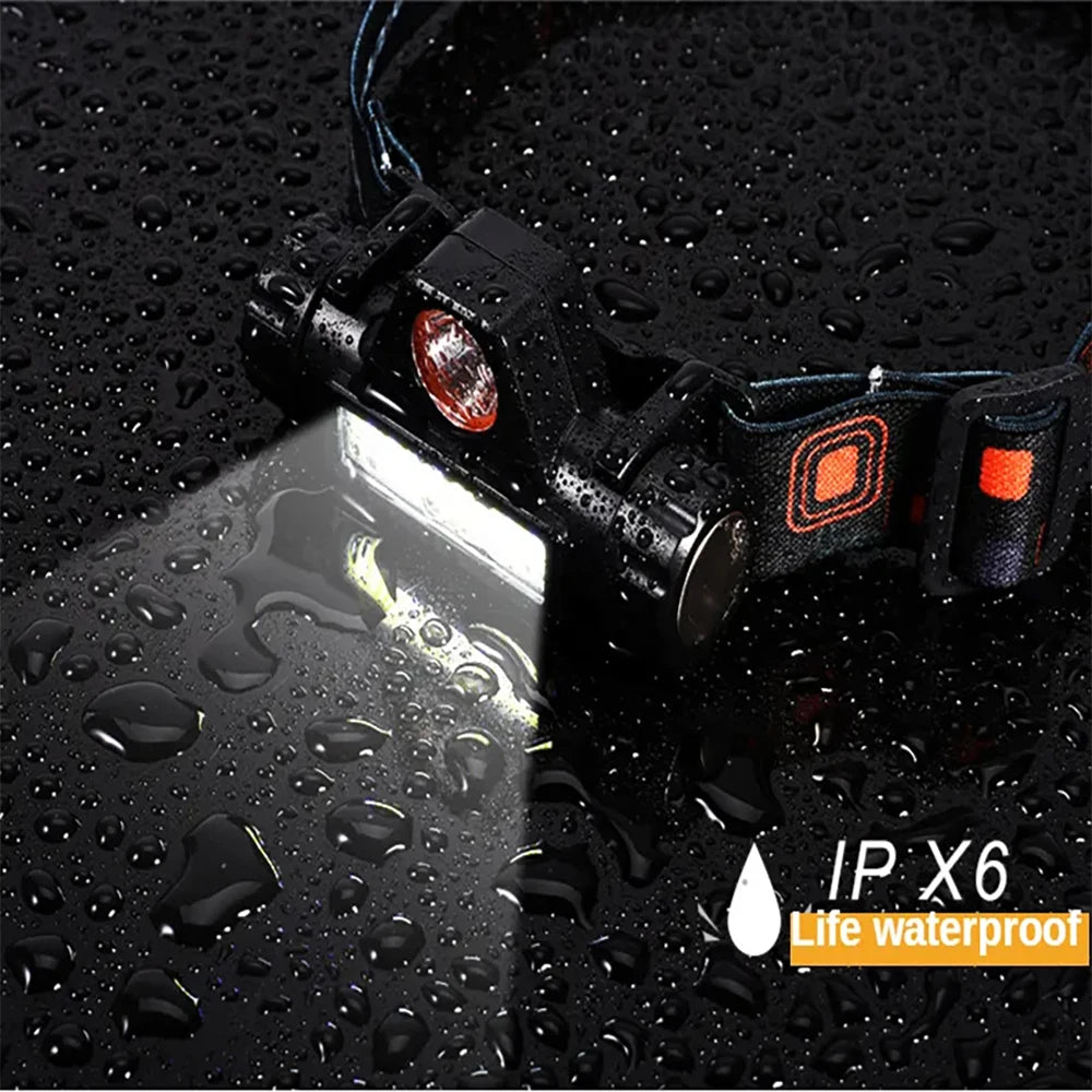 Linterna frontal potente LED recargable con imán para acampar, linterna de lúmenes para pesca al aire libre, carga USB con batería 