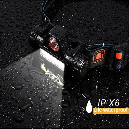 Linterna frontal potente LED recargable con imán para acampar, linterna de lúmenes para pesca al aire libre, carga USB con batería 