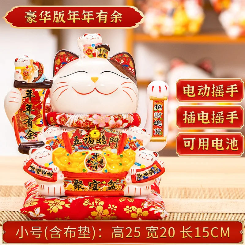 Ceramic Maneki Neko Lucky Cat Home Decor Waving Hand Cat Feng Shui Ceramic Fortune Cat Statue Kawaii Room Decor Accessories Leedoar