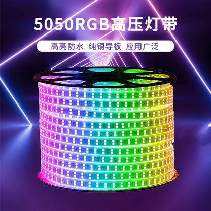 30M LED Light Strip 5050 impermeável ao ar livre de alta tensão 220V Conduit Light Strip RGB sete cores variáveis ​​Strip 