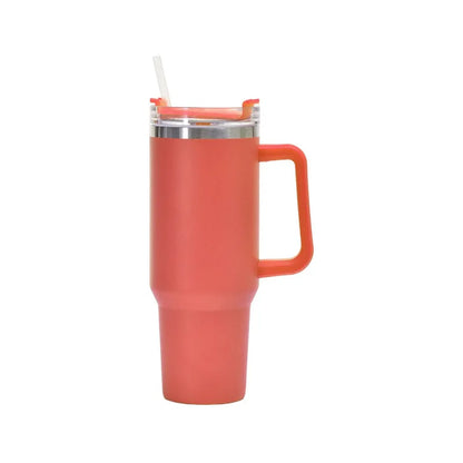 Vaso de taza de 40 oz con asa, vaso aislado con tapa, pajita, taza de agua de café de acero inoxidable para viajes en el hogar, taza térmica 