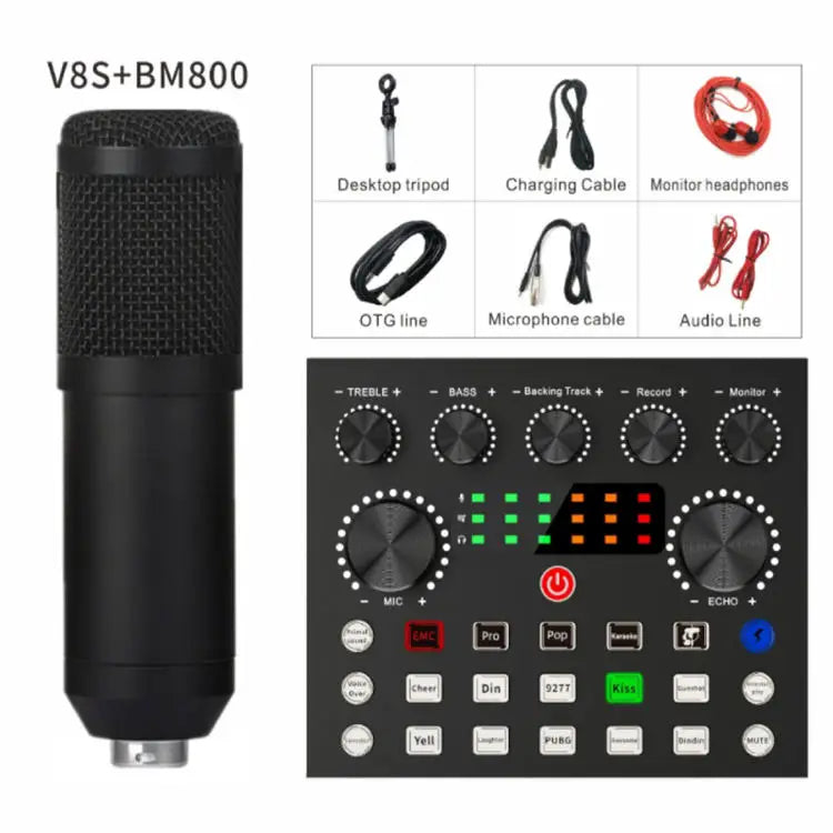 BM800 V8S Sound Card Professional Audio Set BM800 Mic Studio Condenser Microphone for Karaoke Podcast Recording Live Streaming Leedoar