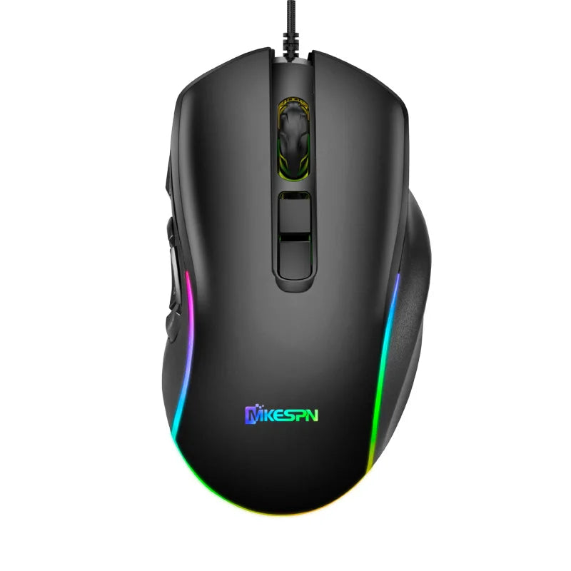 Mouse de escritório para jogos com fio 7200DPI RGB com retroiluminação 6 níveis de DPI ajustáveis/10 botões programáveis/botão de retorno ao mouse de mesa 