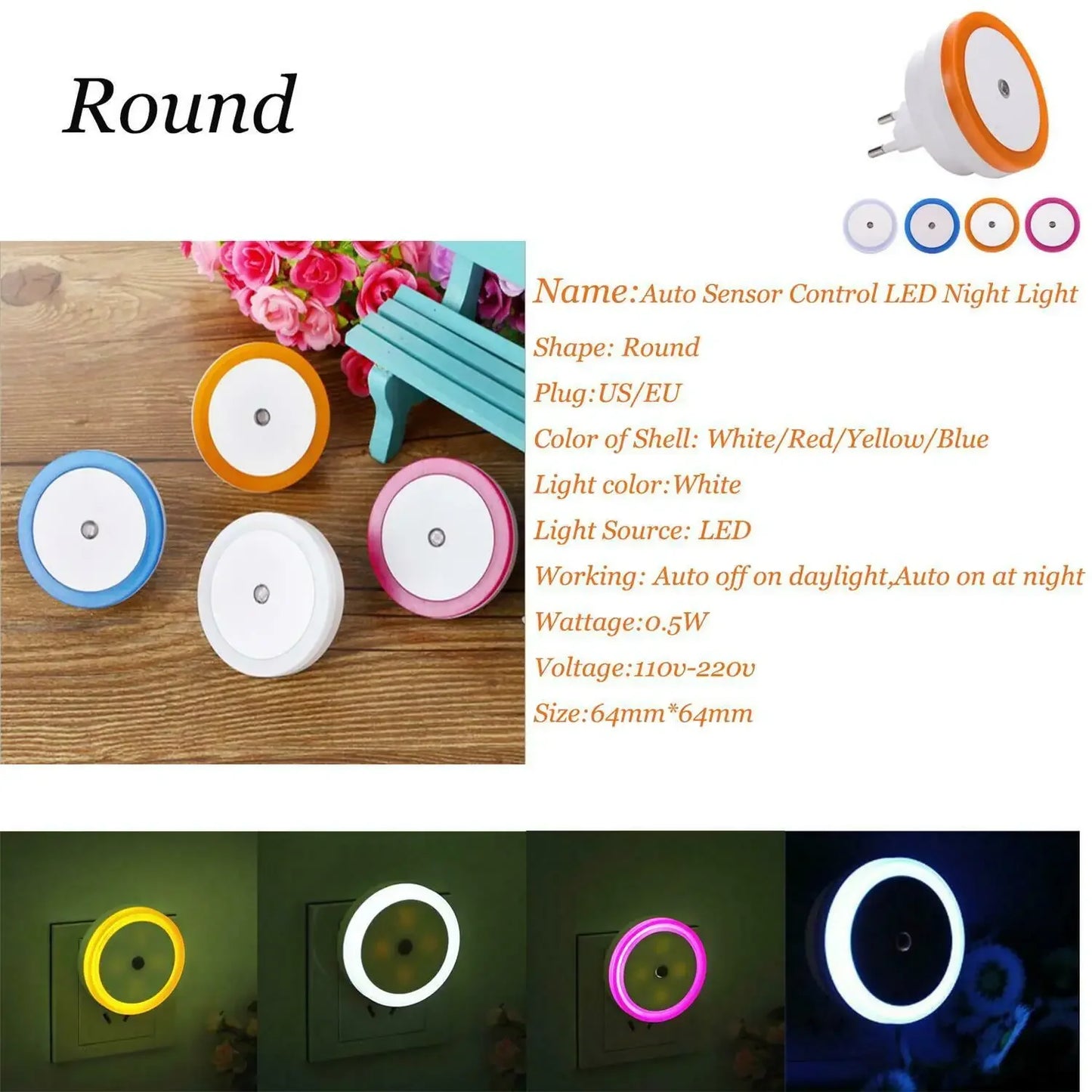 LED Mini Cute Night Light Automatic Auto Sensor EU/US Plug-in Light For Bedroom Kid's Room Corridor Staircase Light 110v 220v Leedoar