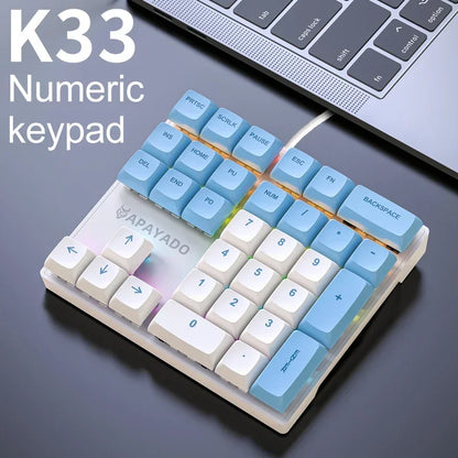 Teclado numérico mecánico con cable de 33 teclas con eje de luces multicolores, adecuado para finanzas, negocios, teclado para computadora portátil