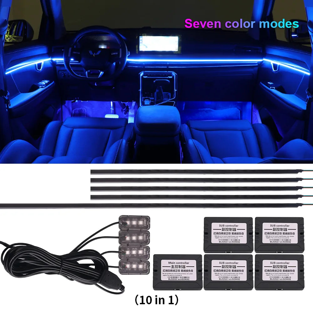 18 em 1 Luzes Ambiente de Carro Interior Oculto LED Acrílico Tira de Luz RGB 64 Cores Decoração Atmosfera Lâmpada APP Controle Remoto