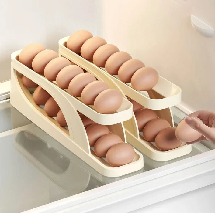 2pcs Automatic Scrolling Egg Rack Holder Storage Box Egg Basket Container Organizer Rolldown Refrigerator Egg Dispenser Kitchen Leedoar