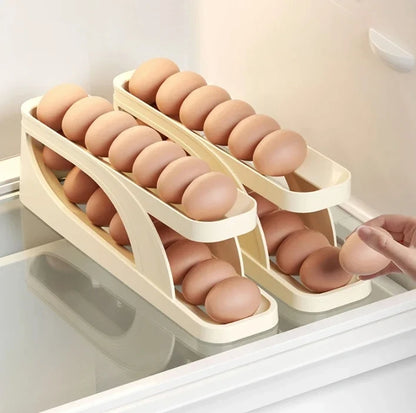 2pcs Automatic Scrolling Egg Rack Holder Storage Box Egg Basket Container Organizer Rolldown Refrigerator Egg Dispenser Kitchen Leedoar