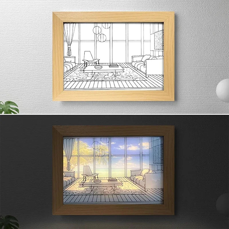 Lámpara de mesa decorativa con luz LED, con enchufe USB, atenuación, para pared, regalo, luz solar para interiores, ventana, foto de madera, luz nocturna 