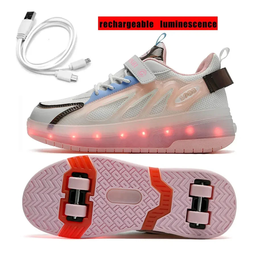 Adult Children Roller Skates Shoes Sneakers Men with Single Wheel Double Wheel Rollers Skate Shoes Tennis Shoes Leedoar