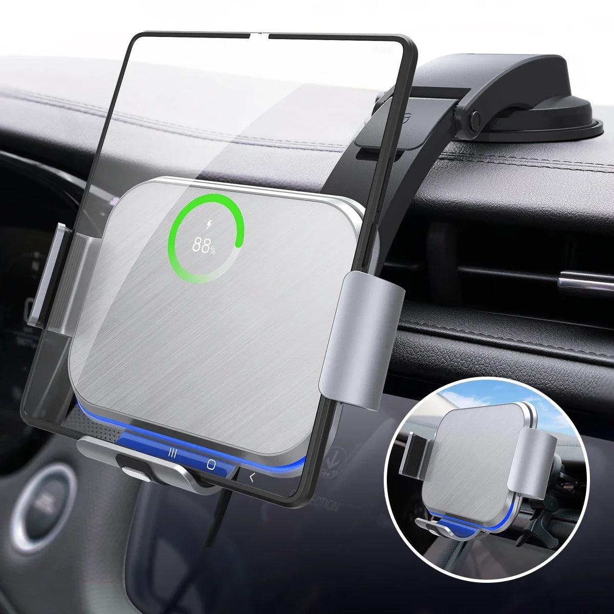 15W Dual Coil Car Wireless Charger Phone Holder For Samsung Galaxy Z Fold 4 3 2 iPhone 14 13 Pro Max Fold Screen Fast Charging Leedoar