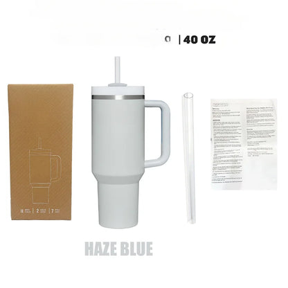 Vaso de 40 oz con tapa con asa y pajita, gran capacidad, taza de viaje al vacío, botella de agua para exteriores para automóvil, termo de agua DoubleVacuum Ice Bar 