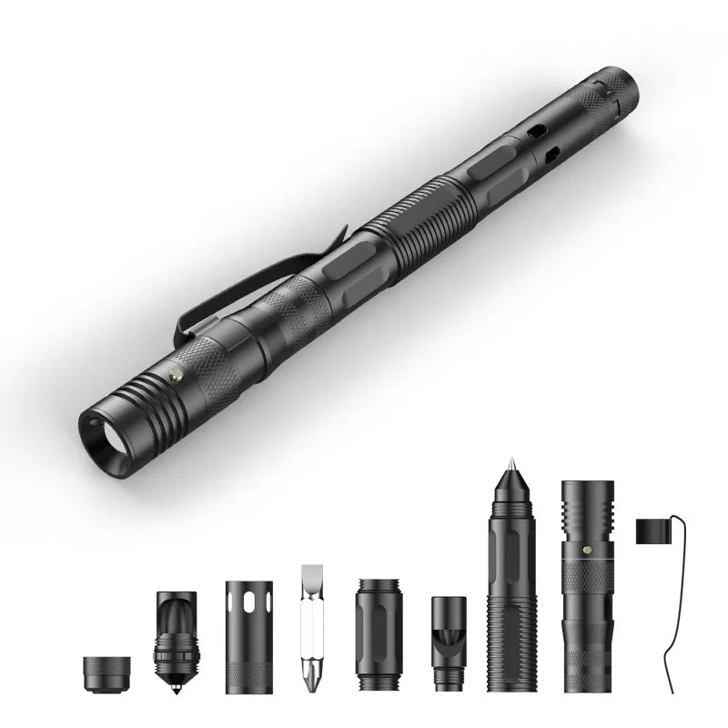 Portable Multifunctional Tactical Pen, Emergency Flashlight, Screwdriver, Bottle Opener, Window Breaker, Outdoor Survival Tool Leedoar