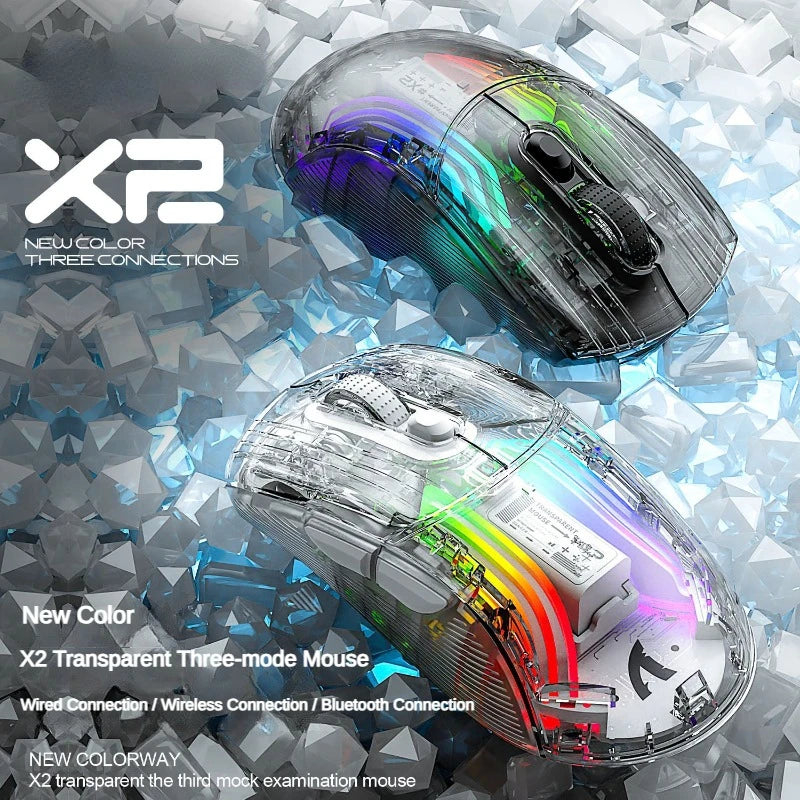 X2 PRO Mouse RGB Luminous Wireless BT 2.4G Dual Mode Connection 4000dpi Transparent Esports Gaming Mouse for PC Laptop Tablet