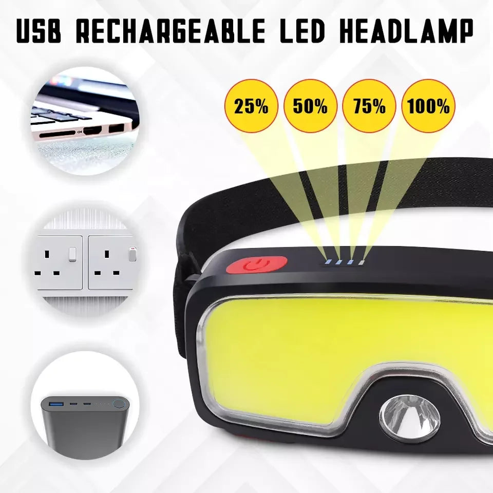 COB Headlamp Rechargeable Wide Beam LED Head Lamp 2 In 1 Long Distance Usb Rechargeable Waist Miner Led  Flashlight Leedoar