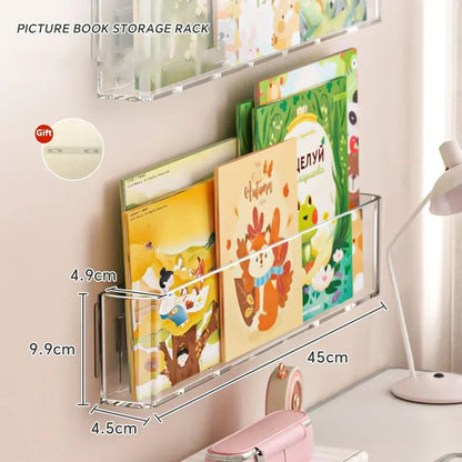 Estantería de libros de imágenes acrílicas para niños, estantería de pared detrás de la puerta, transparente, para lectura, libros de escritorio, almacenamiento de libros ilustrados para el hogar