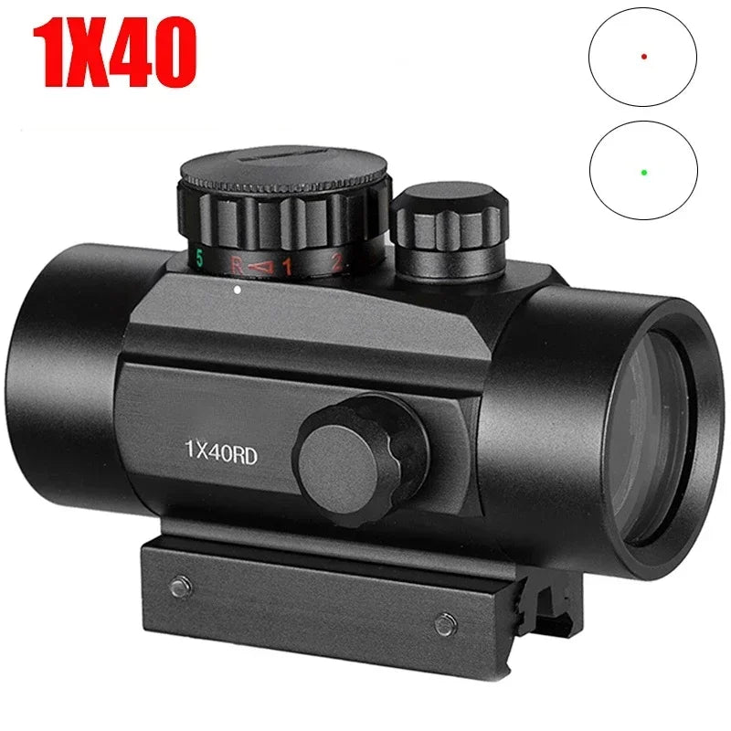 1x40 Tactical riflescope Hunting Holographic Red Green Dot Sight Airsoft Dot Sight Scope 11mm 20mm Rail Mount Collimator Sight Leedoar