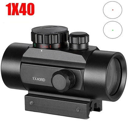 1x40 Tactical riflescope Hunting Holographic Red Green Dot Sight Airsoft Dot Sight Scope 11mm 20mm Rail Mount Collimator Sight Leedoar