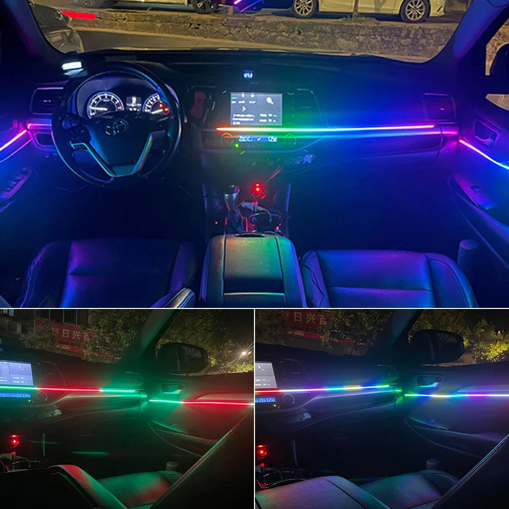 18 em 1 Luzes Ambiente de Carro Interior Oculto LED Acrílico Tira de Luz RGB 64 Cores Decoração Atmosfera Lâmpada APP Controle Remoto