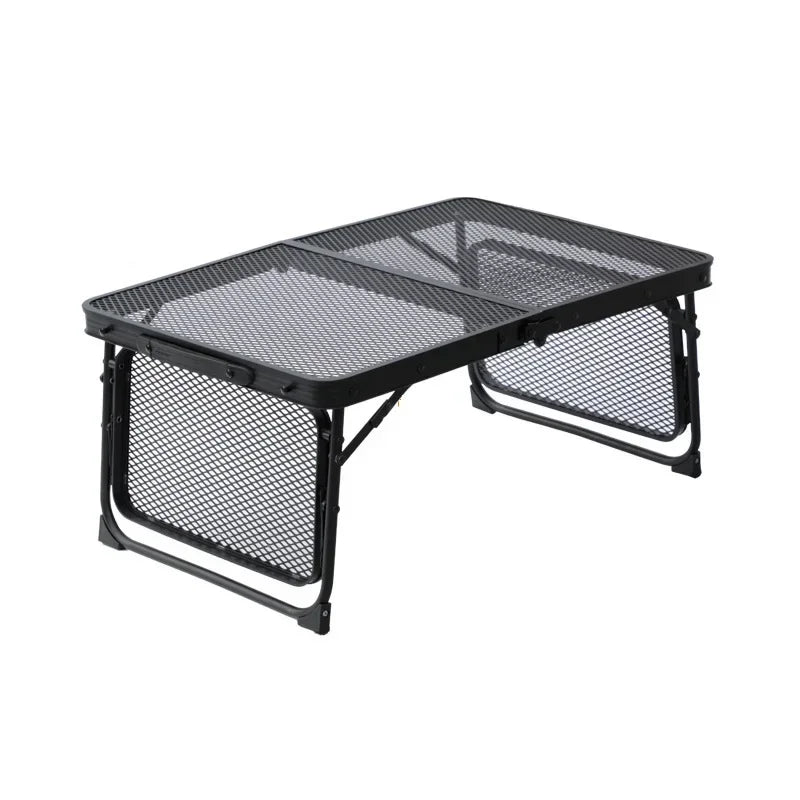 Black Folding Table Outdoor Camping Portable Ultra-Light Aluminum Alloy Binaural Iron Grid Frame Height Adjustable Coffee Table Leedoar