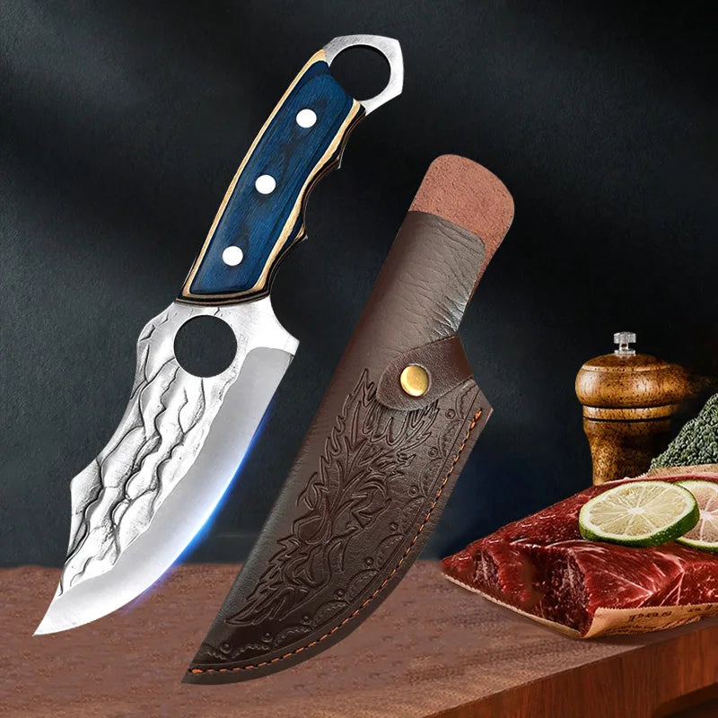 Sharp Knife Cleaver Meat Slicing Steak Boning Knife Kitchen Cooking Cut Bones Vegetables Cleaver Meat Barbecue Knife Wood Handle Leedoar