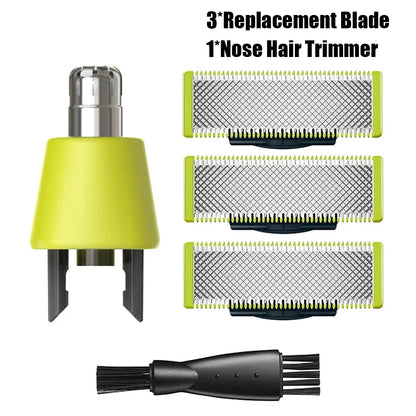 Shaver Replacement Blades ＆ Nose Hair Trimmer Replacement Heads for Philips OneBlade One Blade Pro Hybrid Electric Shaver