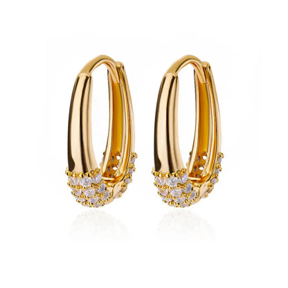 Shiny Zircon Circle Square Hoop Earrings for Women Gold Color Stainless Steel Earrings Luxury Christmas Jewelry Wedding aretes Leedoar