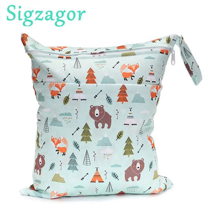 [Sigzagor]Wet Dry Bag With Two Zippered Baby Diaper Bag Nappy Bag Waterproof Reusable Washable Leedoar