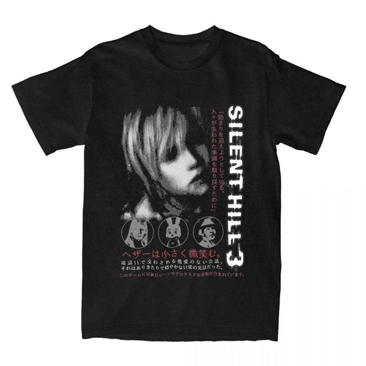 Camiseta Silent Hill 3 Masculina Feminina Jogo de Terror Camiseta Divertida Manga Curta Gola Redonda Camiseta de Algodão Vintage Casual Tamanho Grande 