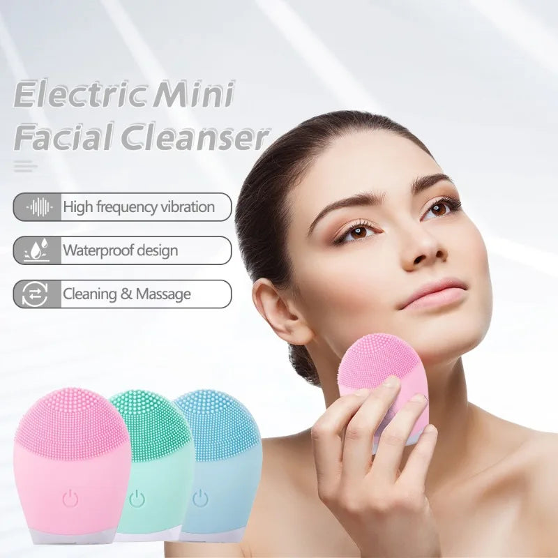 Silicone Cleansing Brush Electric Facial Cleansing Equipment Skin Cleanser Sonic Vibration Cleansing Tools Facial Massager Leedoar