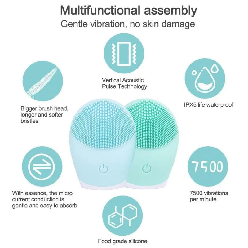 Silicone Cleansing Brush Electric Facial Cleansing Equipment Skin Cleanser Sonic Vibration Cleansing Tools Facial Massager Leedoar