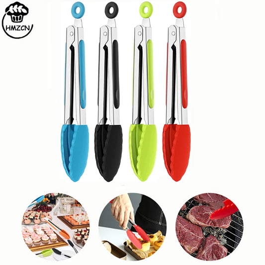 Silicone Food Tongs 7inch Stainless Steel Kitchen Tongs Silicone Non-slip Cooking Clip Clamp BBQ Salad Tools Grill Kitchen Tools