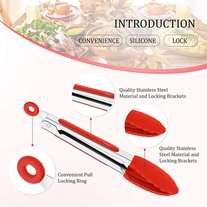 Silicone Food Tongs 7inch Stainless Steel Kitchen Tongs Silicone Non-slip Cooking Clip Clamp BBQ Salad Tools Grill Kitchen Tools