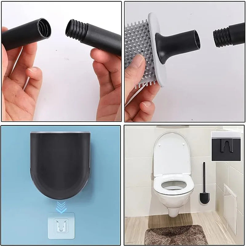 Silicone Toilet Brush and Holder Wall Mounted for Bathroom Quick Drying Efficient Professional Deep Cleaning Leedoar