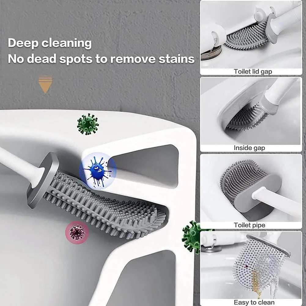 Silicone Toilet Brush and Holder Wall Mounted for Bathroom Quick Drying Efficient Professional Deep Cleaning Leedoar