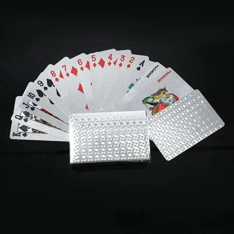 Silver Foil Playing Cards Poker Game Waterproof Plastic Poker Gift Collection Holiday Party Activities Chess and Card Souvenirs Leedoar